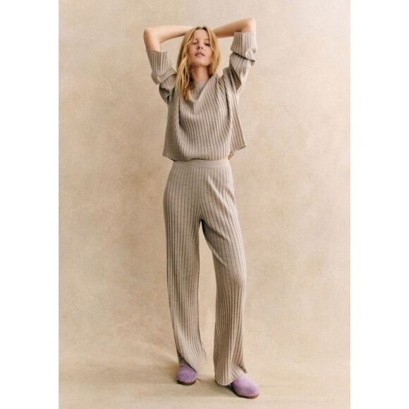 Sezane Lazare Trouser Knit Pant 100% Merino Wool Size M Camel - Picture 1 of 8